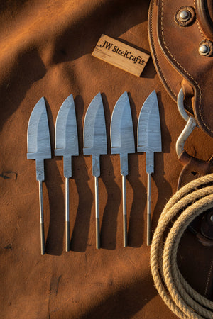 5-Piece Hand Forged Damascus Hunting Knife Blanks Set detail view by JW SteelCrafts