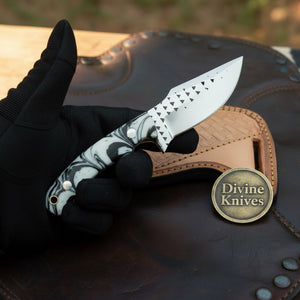 White Marble Resin Rasp Skinner Knife with product detail, view 4