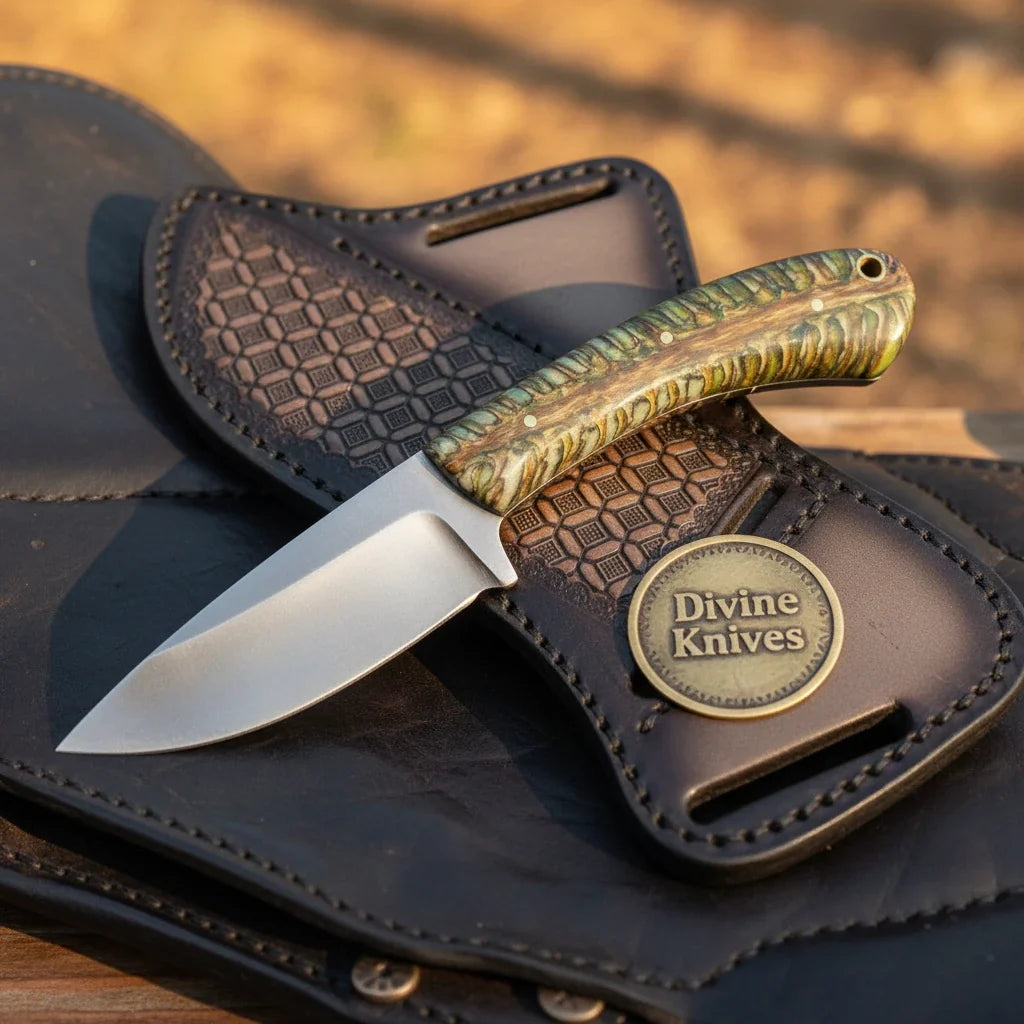 Ram Horn Satin Drop Point Hunter Knife for Field Dressing and Camp Use