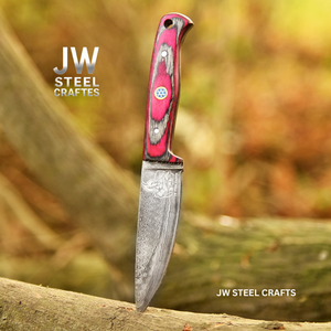 Twilight Resin Bushcraft Knife 8" Pink & Blue Pakka Wood Handle | JW SteelCrafts detail view by JW SteelCrafts