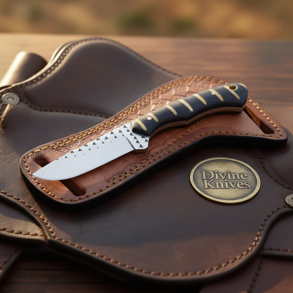 Black Infused Resin Rasp Cowboy Knife by Divine Knives, product view 2