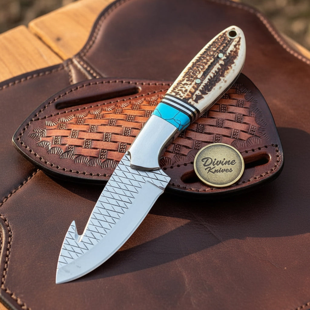 D2 Steel Cowboy Gut Hook Knife with by Divine Knives
