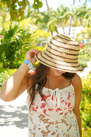 Brown Stripe Raffia Bucket Hat by KenzKustomz — product view 2
