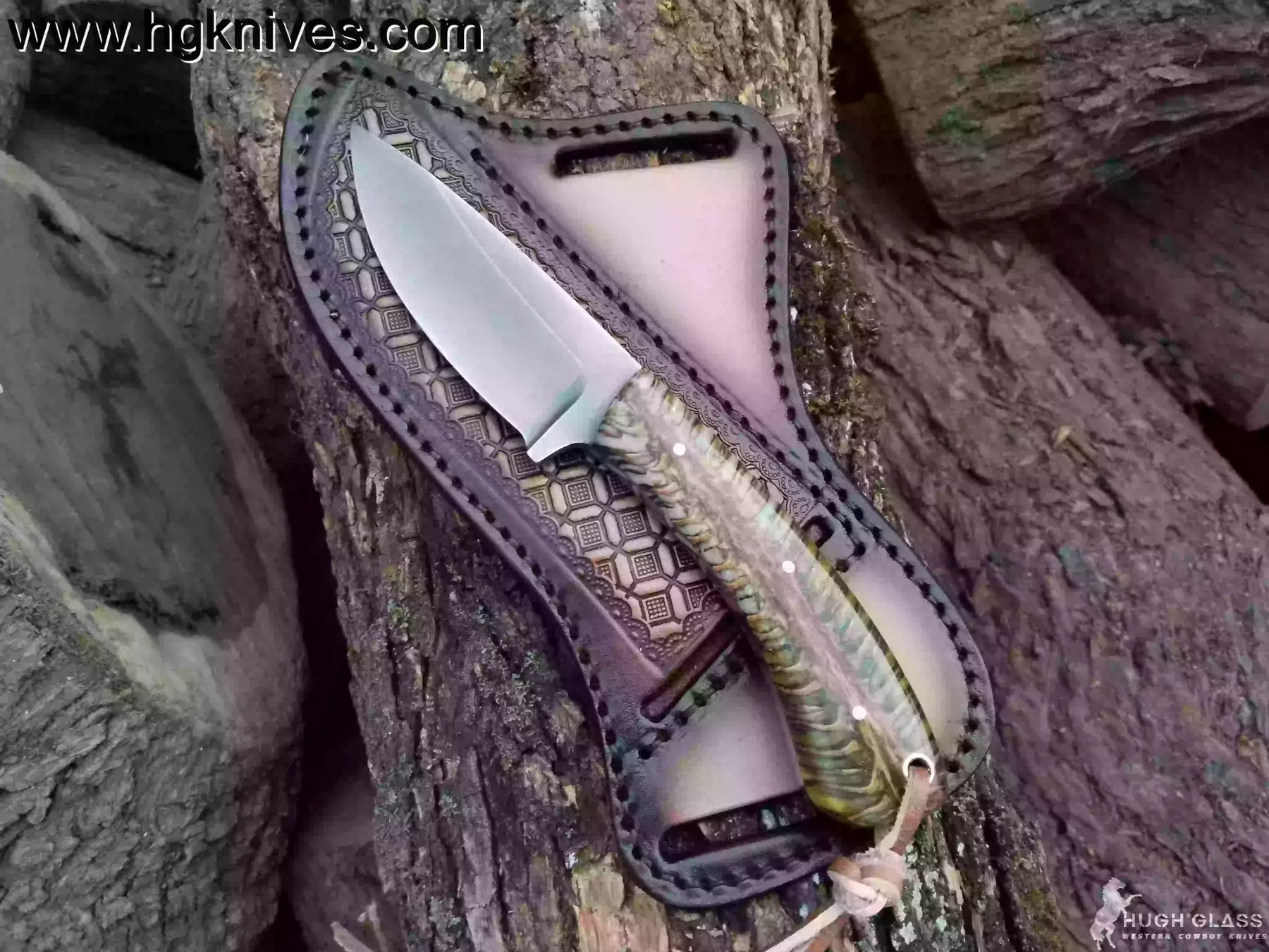 Yellow Ram Horn Drop Point Hunter Knife by Divine Knives, product view 2