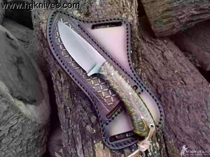 Yellow Ram Horn Drop Point Hunter Knife by Divine Knives, product view 2