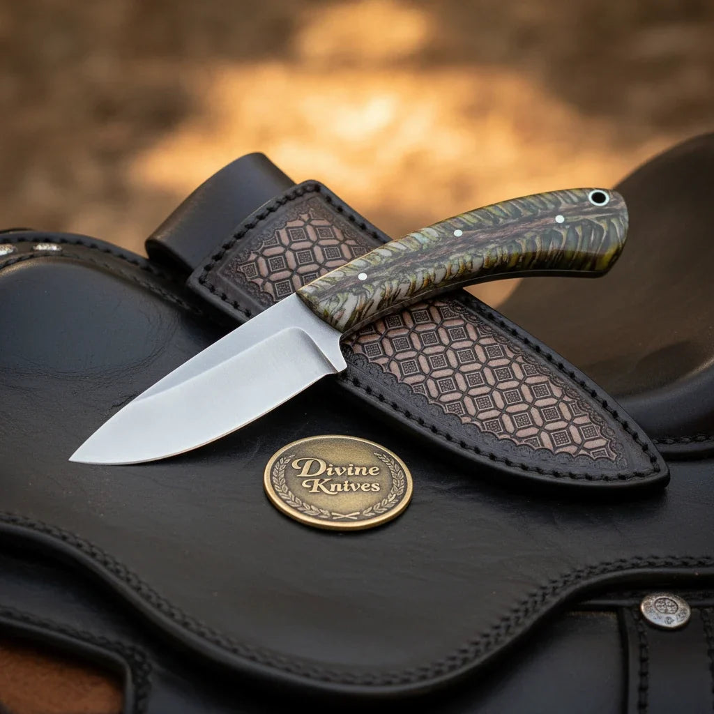 Yellow Ram Horn Drop Point Hunter Knife for Hunters and Outdoor Users