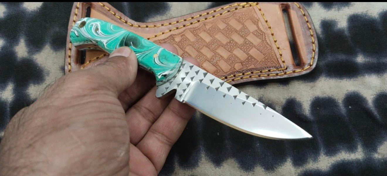 Mint Green Swirl Resin Rasp Cowboy Knife product detail, view 2