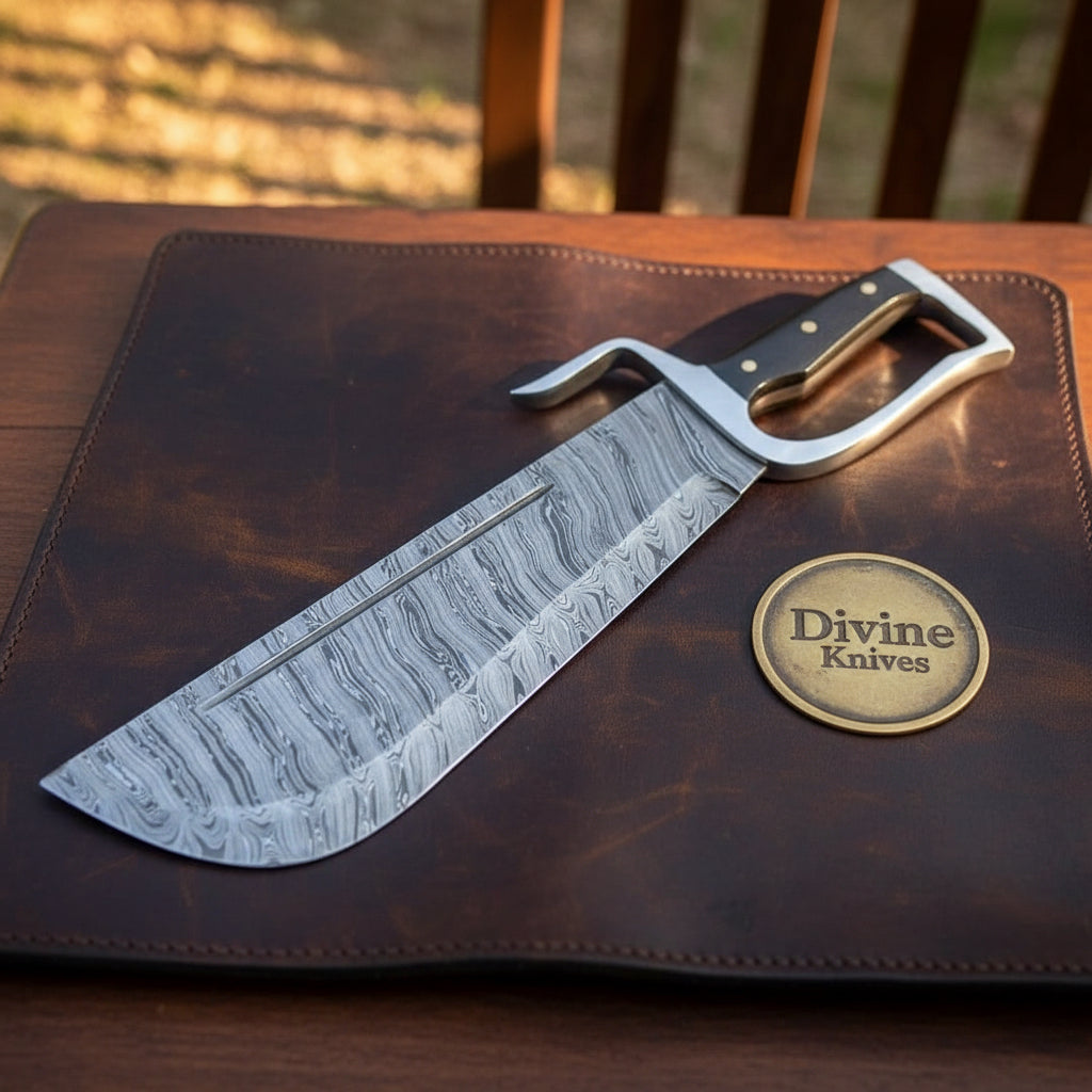 Wing Chun Butterfly Swords with Wood Grain Damascus Blades detail view by Divine Knives