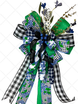 Blueberry Wreath Bow | Green Plaid & Gingham Decor by Bouge Creations, view 3