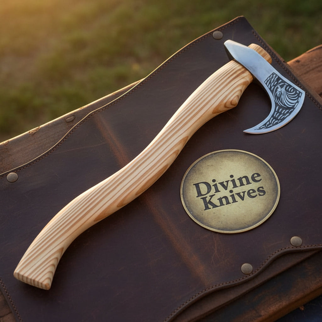 Fenrir Knotwork Wolf Axe with Etched Bearded Head and Hardwood Haft by Divine Knives