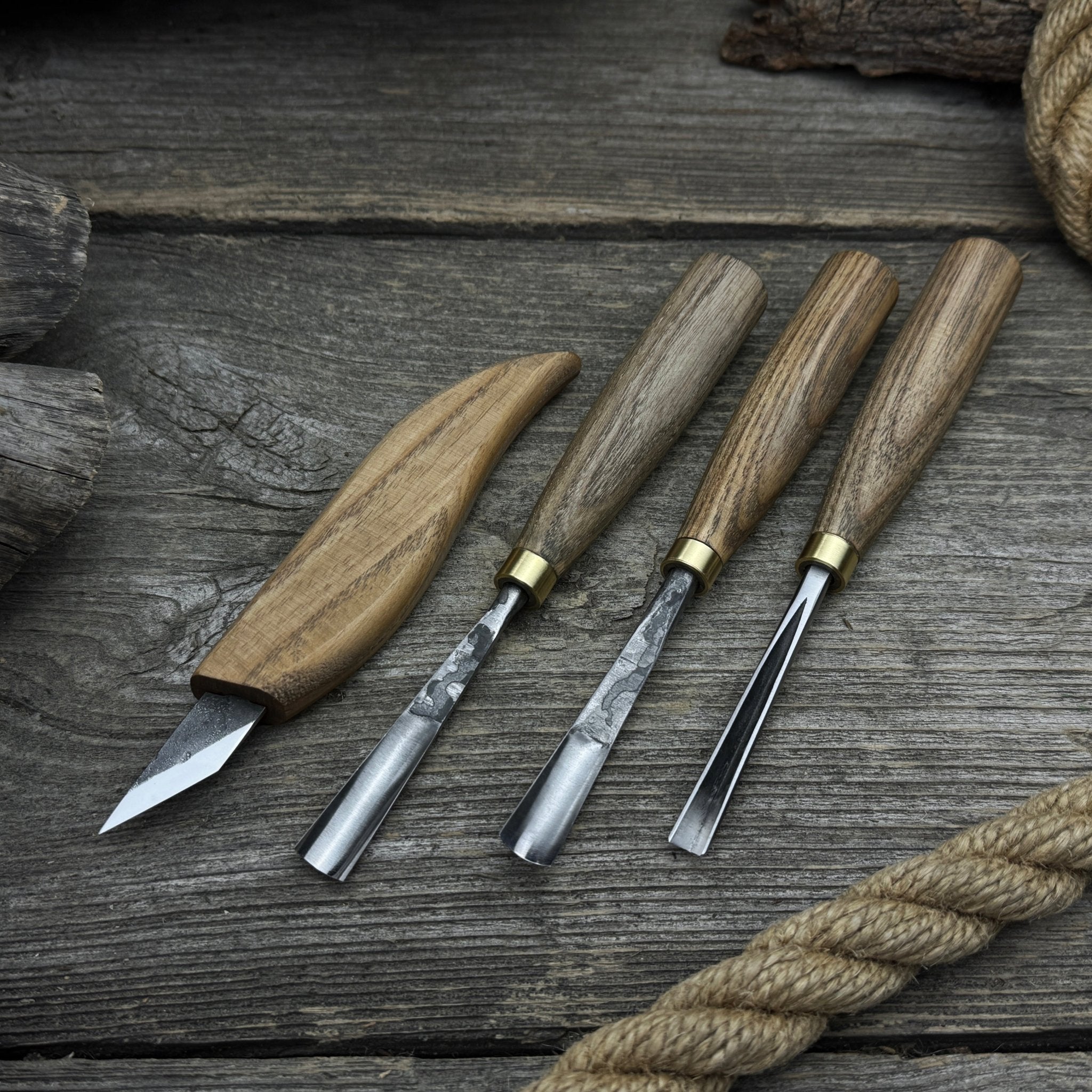 4-Piece Carving Knife, Chisel & Gouge Set detail view by Sharky Forged Steel Tools