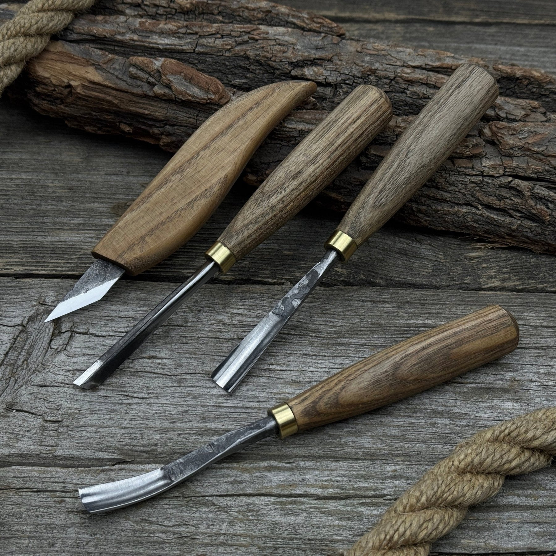 4-Piece Carving Knife, Chisel & Gouge Set by Sharky Forged Steel Tools