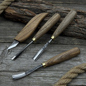 4-Piece Carving Knife, Chisel & Gouge Set by Sharky Forged Steel Tools