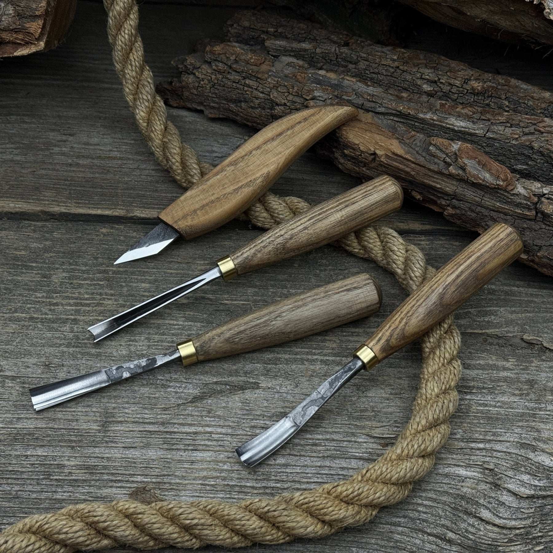 4-Piece Carving Knife, Chisel & Gouge Set detail view by Sharky Forged Steel Tools