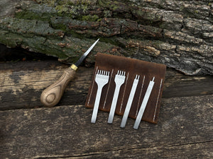 4-Piece Diamond Style Leather Pricking Iron and Hand-Forged Awl detail view by Sharky Forged Steel Tools