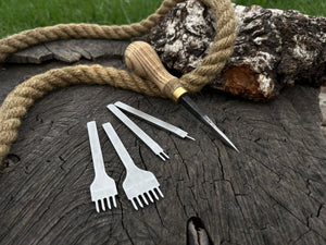 4-Piece Diamond Style Leather Pricking Iron and Hand-Forged Awl detail view by Sharky Forged Steel Tools