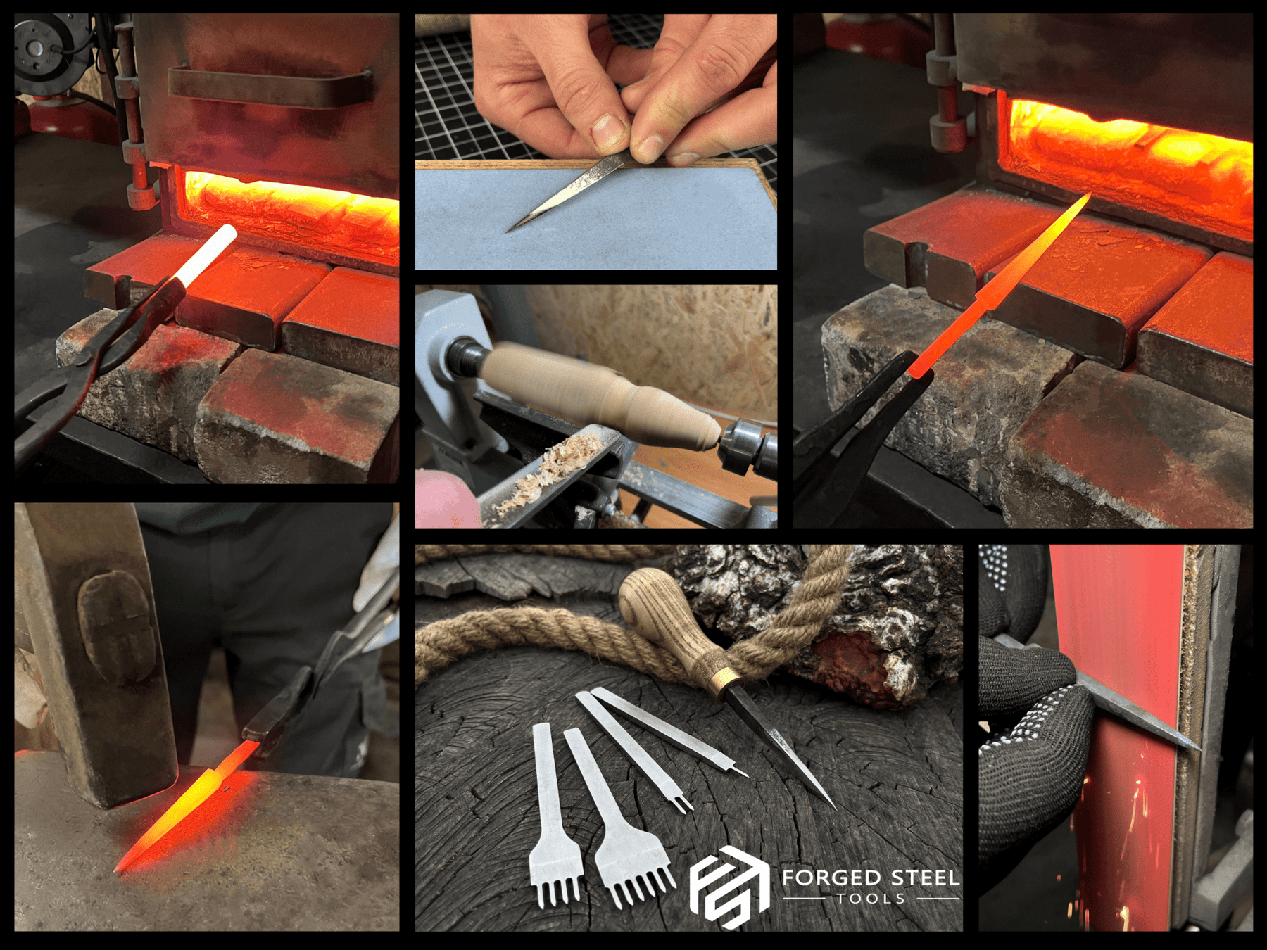 4-Piece Diamond Style Leather Pricking Iron and Hand-Forged Awl detail view by Sharky Forged Steel Tools