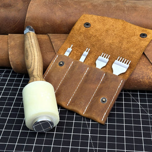 4-Piece Diamond Style Leather Pricking Iron and Leather Nylon Hammer by Sharky Forged Steel Tools