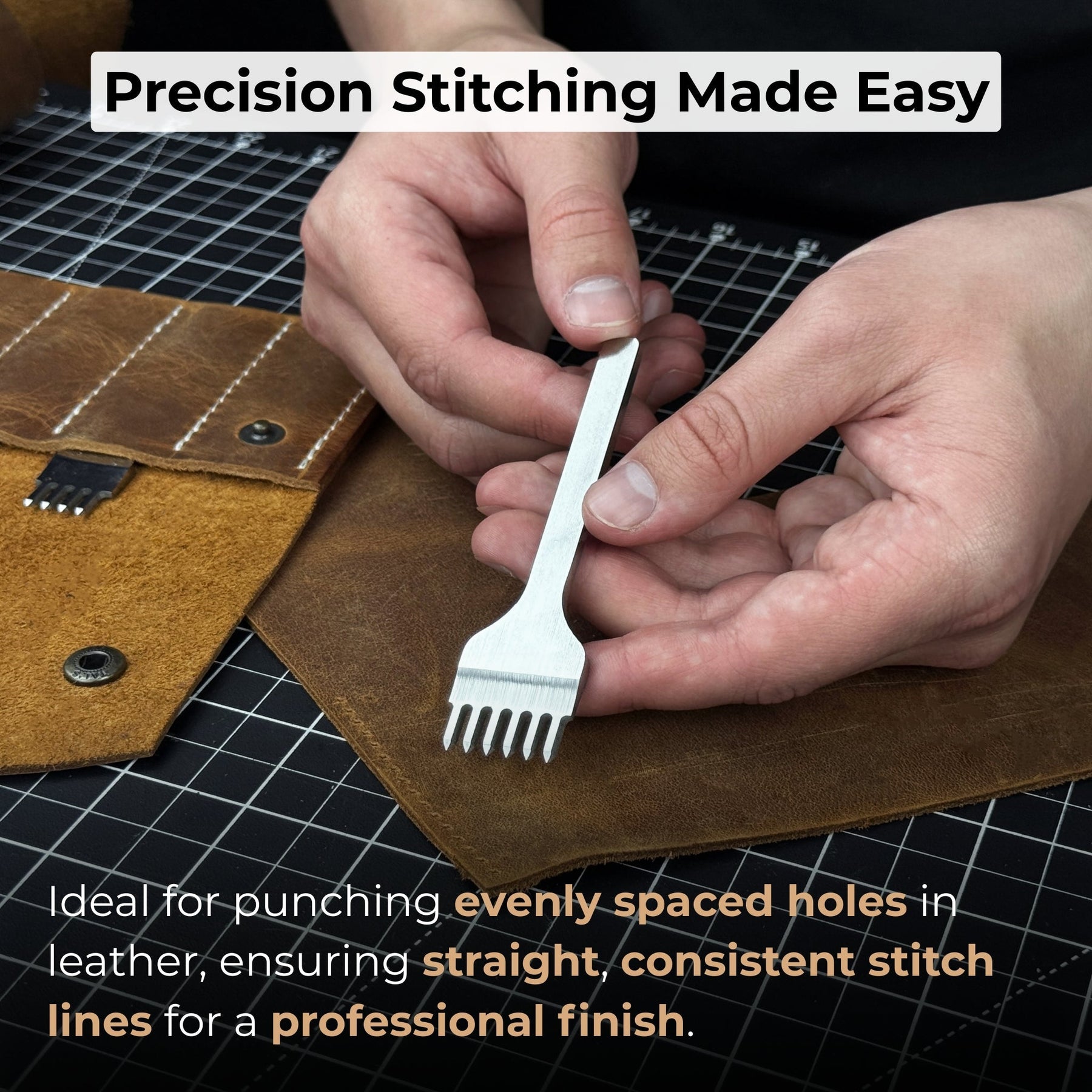 4-Piece Diamond Style Leather Pricking Iron and Leather Nylon Hammer detail view by Sharky Forged Steel Tools