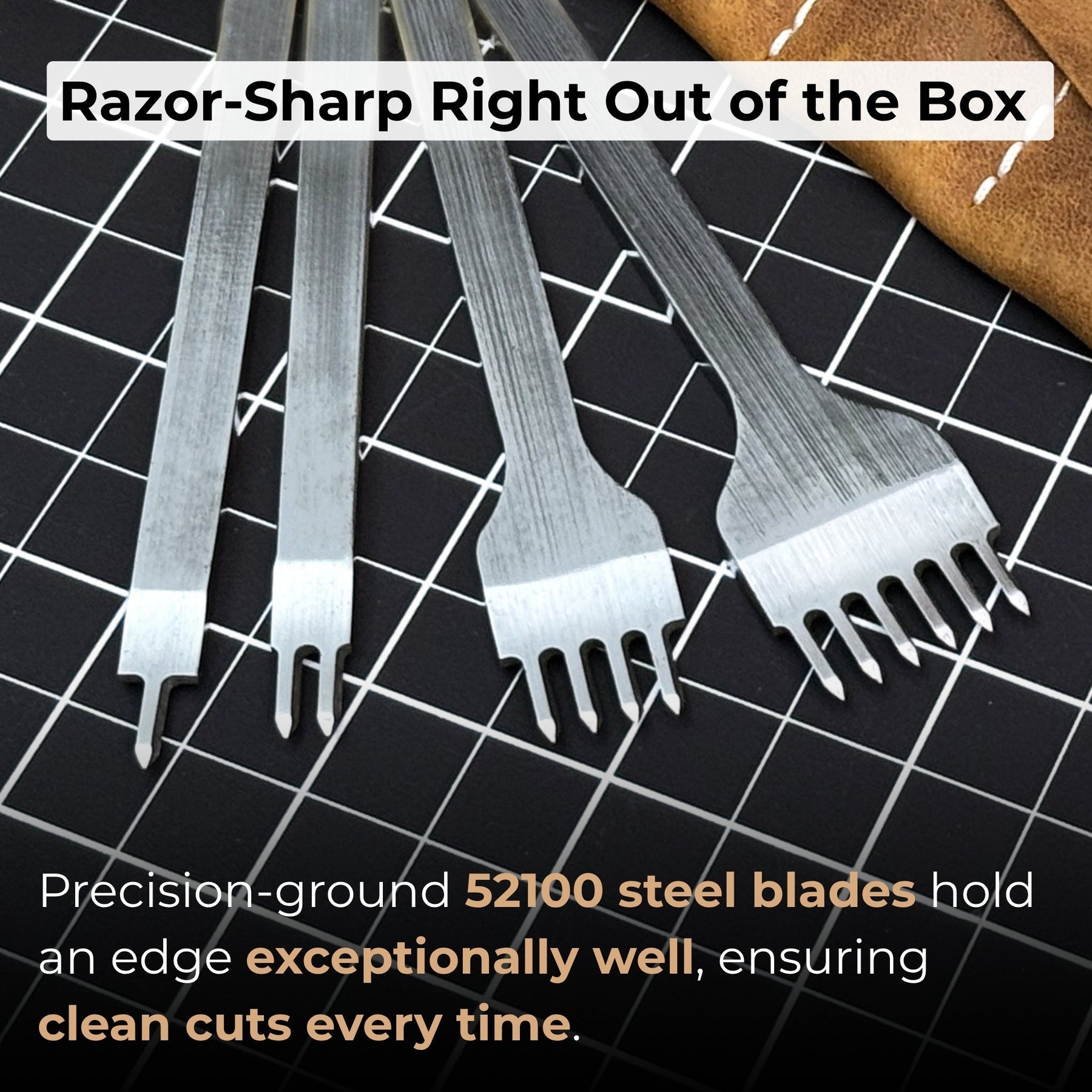 4-Piece Diamond Style Leather Pricking Iron and Leather Nylon Hammer detail view by Sharky Forged Steel Tools