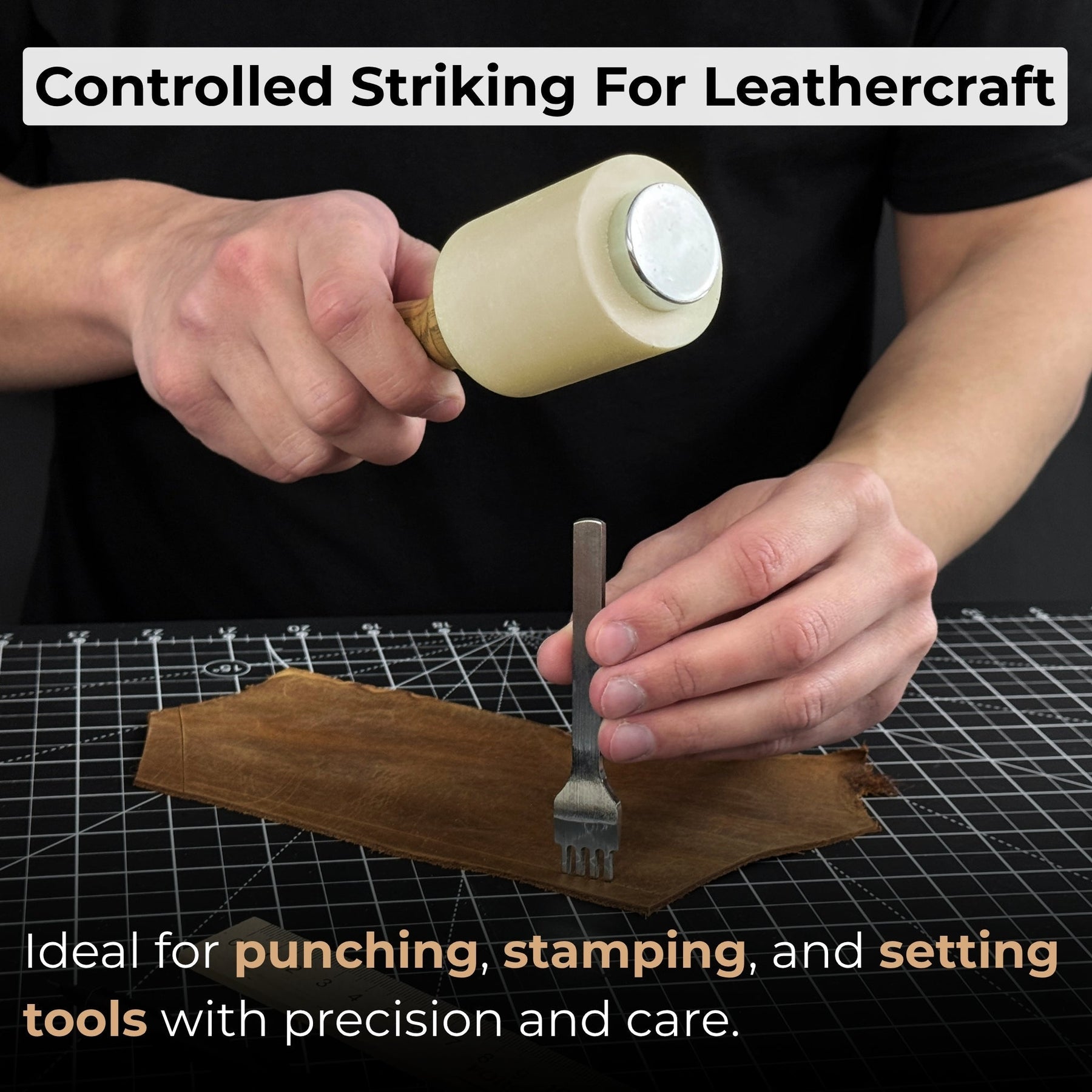 4-Piece Diamond Style Leather Pricking Iron and Leather Nylon Hammer detail view by Sharky Forged Steel Tools
