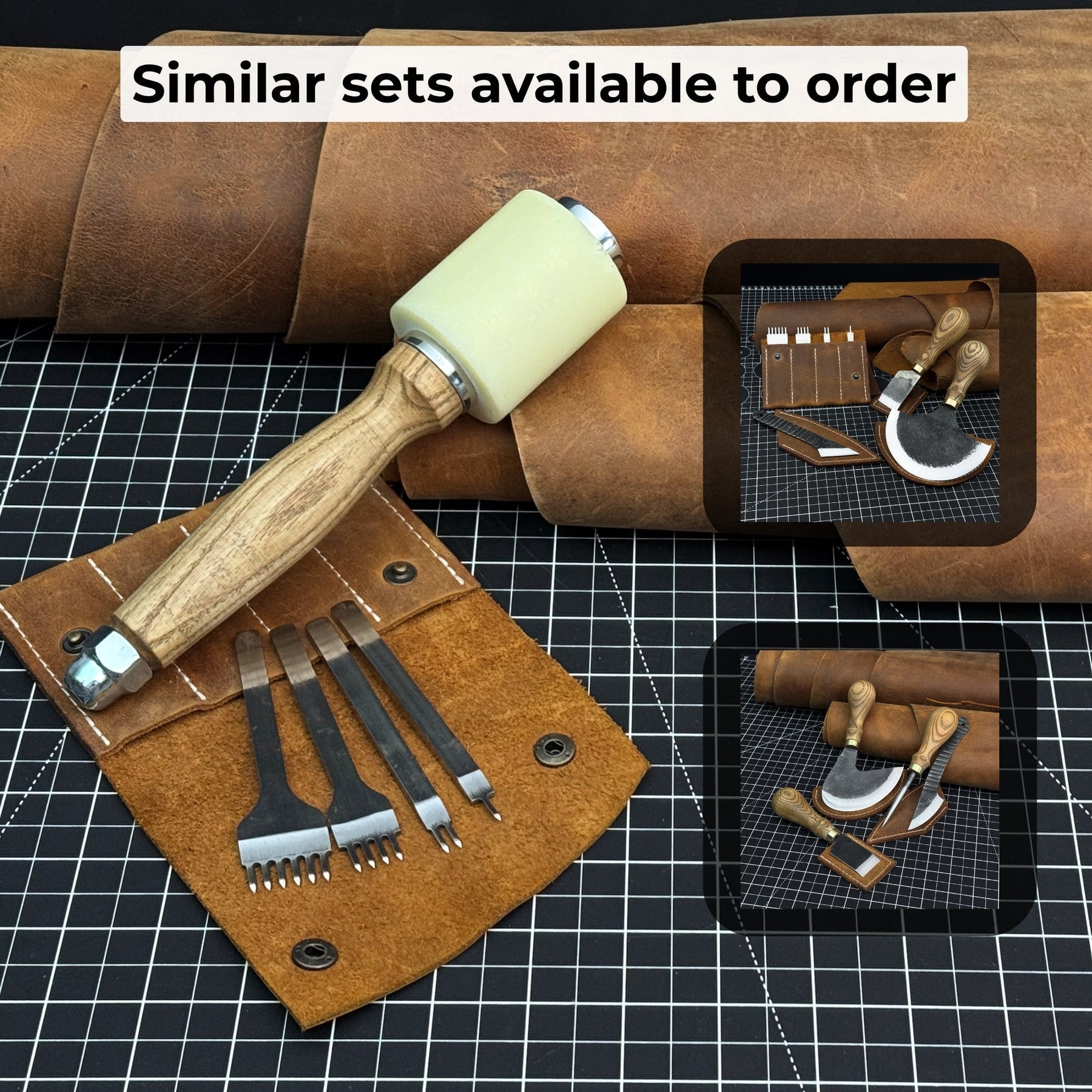 4-Piece Diamond Style Leather Pricking Iron and Leather Nylon Hammer detail view by Sharky Forged Steel Tools