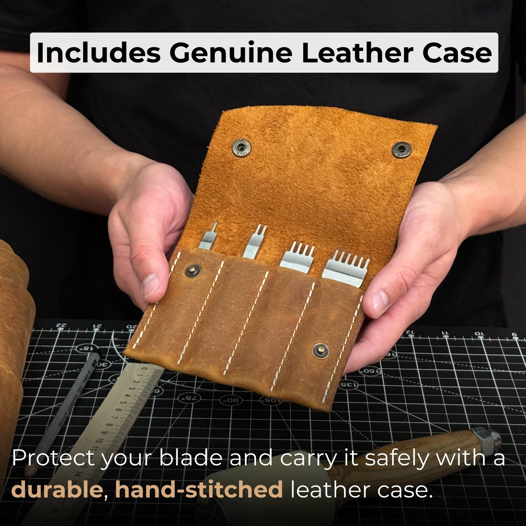 4-Piece Diamond Style Leather Pricking Iron and Leather Nylon Hammer detail view by Sharky Forged Steel Tools