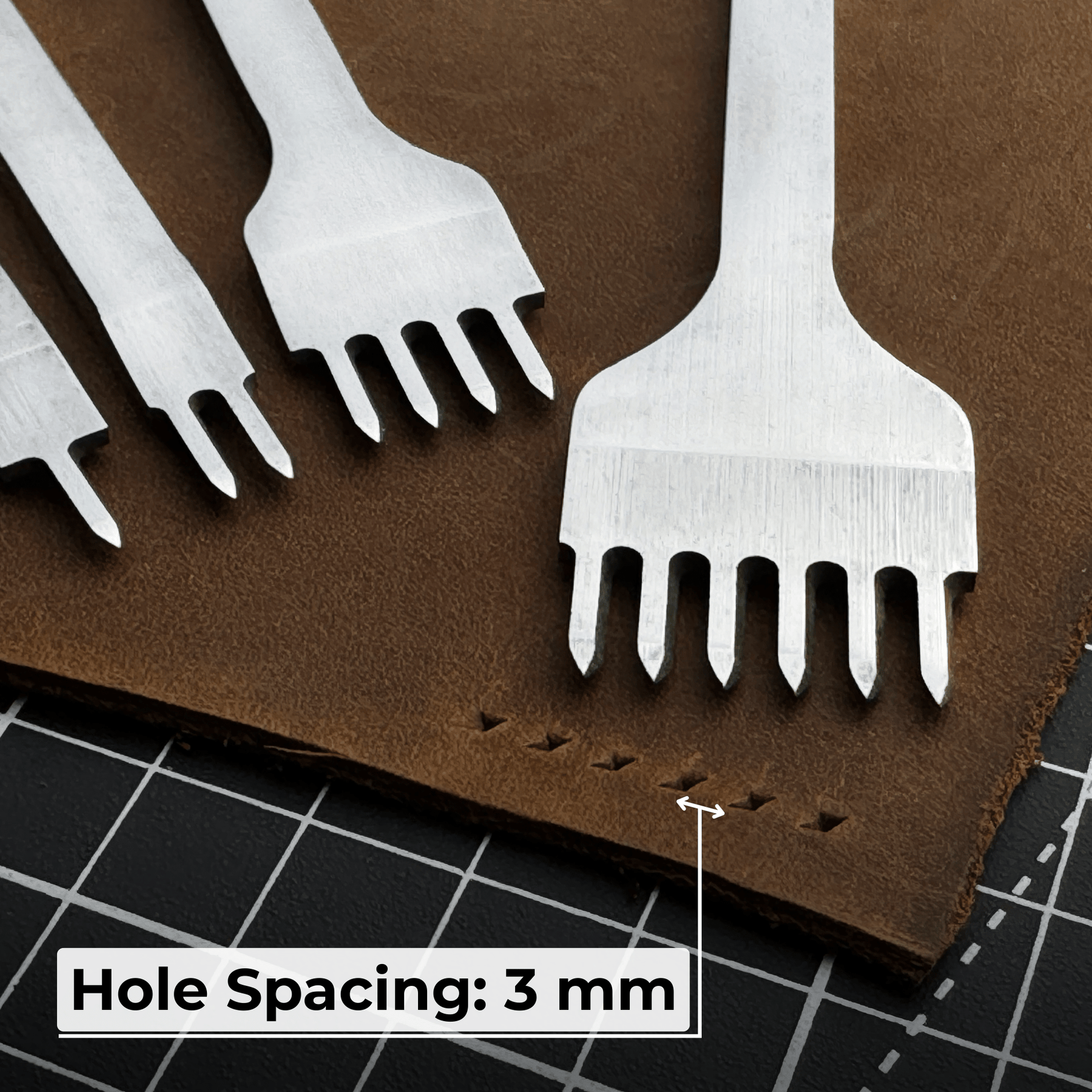 4-Piece Diamond Style Leather Pricking Iron Set, 1, 2, 4, 6 Prongs detail view by Sharky Forged Steel Tools