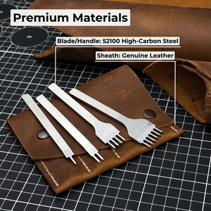 4-Piece Diamond Style Leather Pricking Iron Set, 1, 2, 4, 6 Prongs detail view by Sharky Forged Steel Tools