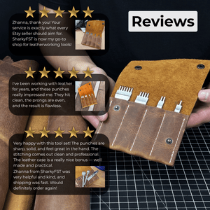 4-Piece Diamond Style Leather Pricking Iron Set, 1, 2, 4, 6 Prongs detail view by Sharky Forged Steel Tools