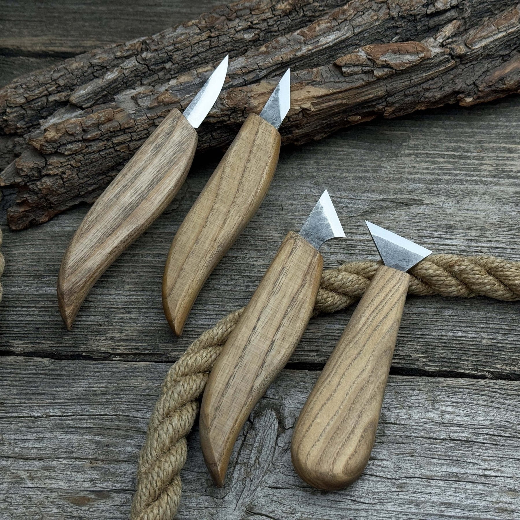 4-Piece Hand-Forged Wood Carving Knife Set detail view by Sharky Forged Steel Tools