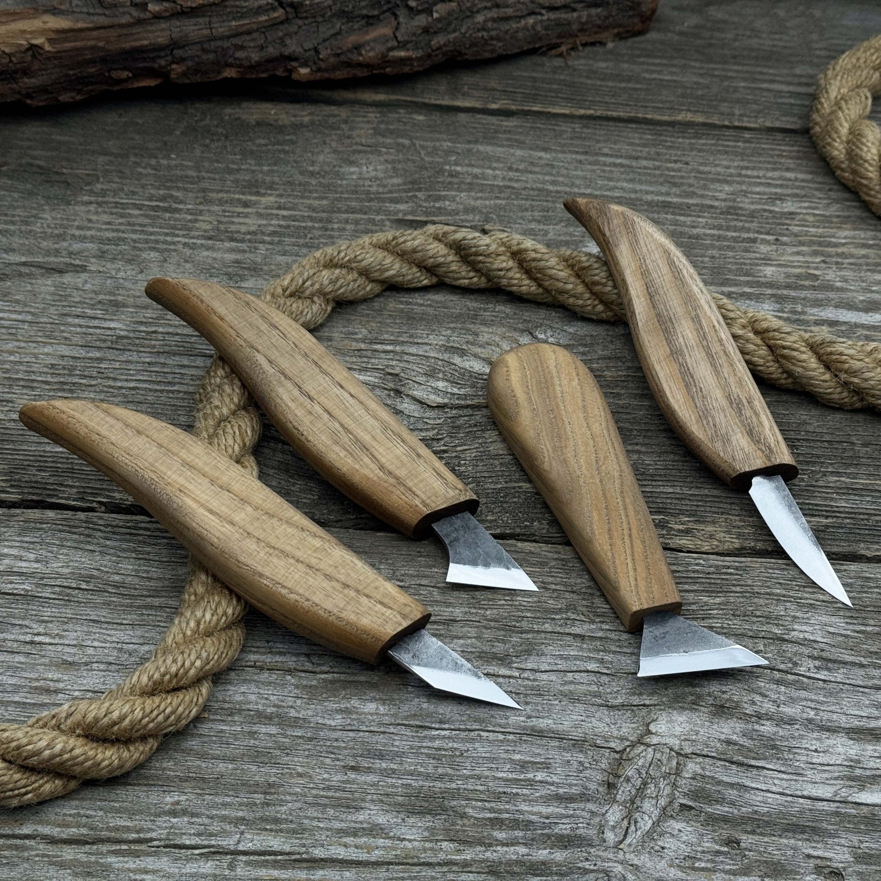 4-Piece Hand-Forged Wood Carving Knife Set detail view by Sharky Forged Steel Tools