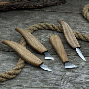 4-Piece Hand-Forged Wood Carving Knife Set detail view by Sharky Forged Steel Tools