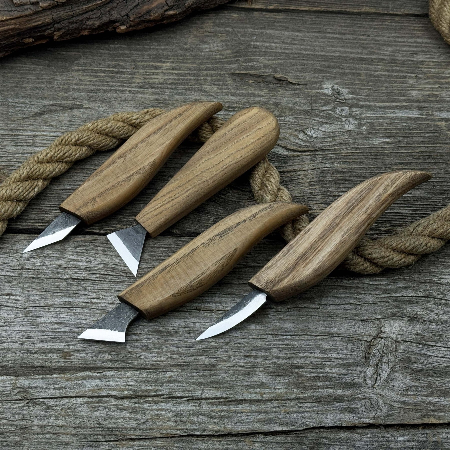 4-Piece Hand-Forged Wood Carving Knife Set by Sharky Forged Steel Tools