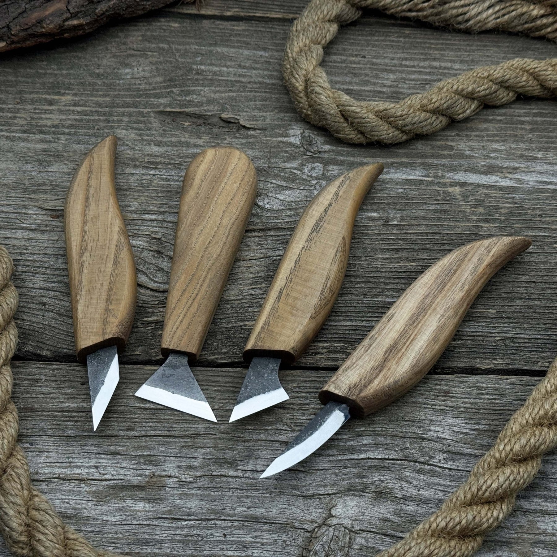 4-Piece Hand-Forged Wood Carving Knife Set detail view by Sharky Forged Steel Tools