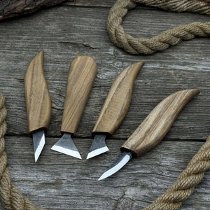 4-Piece Hand-Forged Wood Carving Knife Set detail view by Sharky Forged Steel Tools