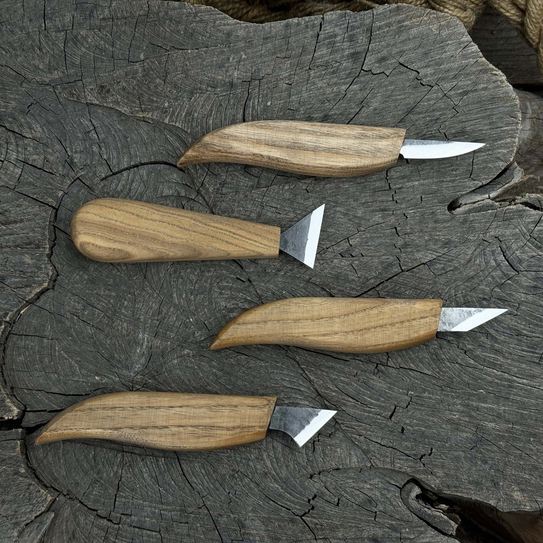 4-Piece Hand-Forged Wood Carving Knife Set detail view by Sharky Forged Steel Tools