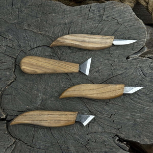 4-Piece Hand-Forged Wood Carving Knife Set detail view by Sharky Forged Steel Tools