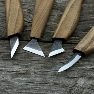 4-Piece Hand-Forged Wood Carving Knife Set detail view by Sharky Forged Steel Tools