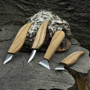 4-Piece Hand-Forged Wood Carving Knife Set detail view by Sharky Forged Steel Tools