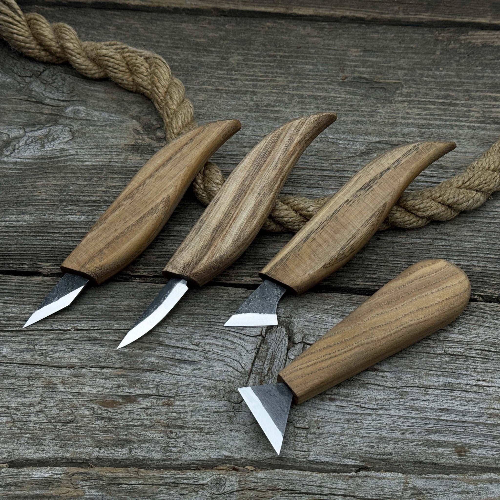 4-Piece Hand-Forged Wood Carving Knife Set detail view by Sharky Forged Steel Tools