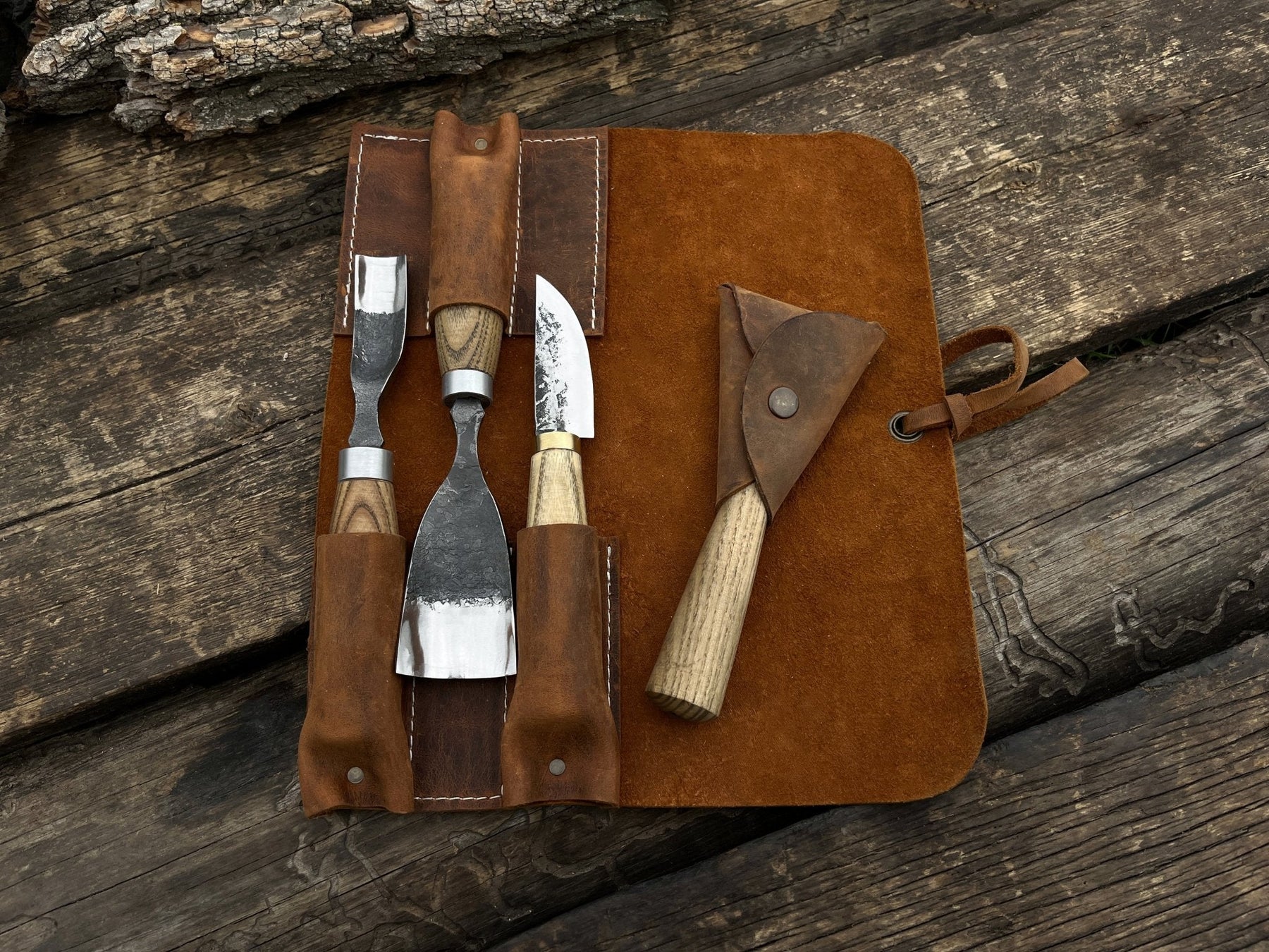 4-Piece Wood Carving Tool Set detail view by Sharky Forged Steel Tools