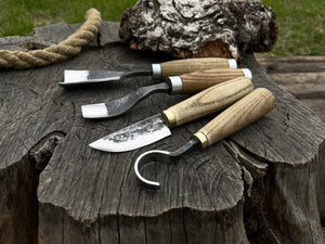 4-Piece Wood Carving Tool Set detail view by Sharky Forged Steel Tools