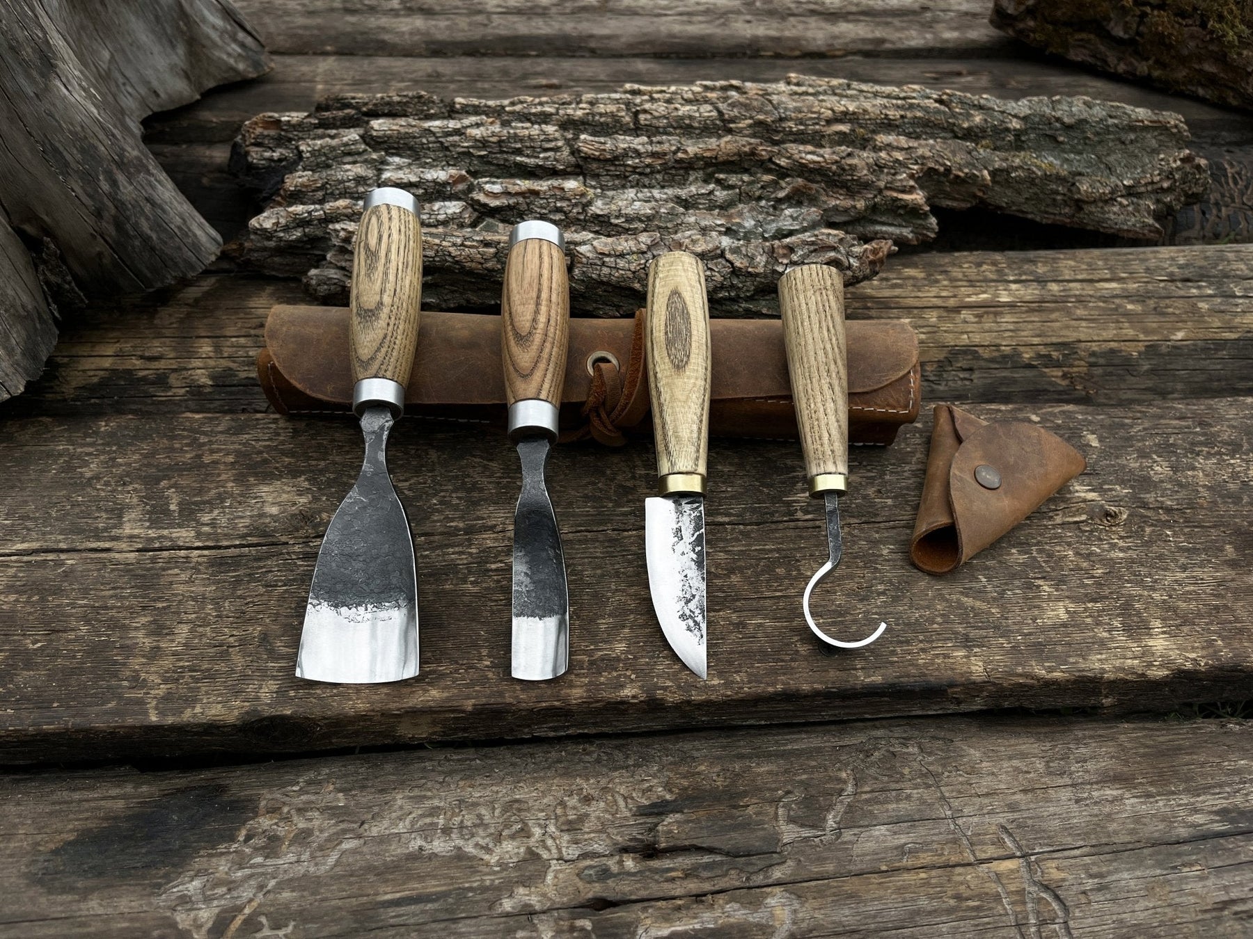 4-Piece Wood Carving Tool Set detail view by Sharky Forged Steel Tools