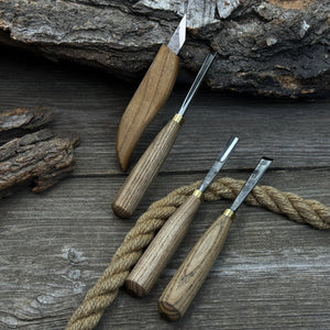 4-Piece Hand-Forged Wood Carving Tool Set detail view by Sharky Forged Steel Tools