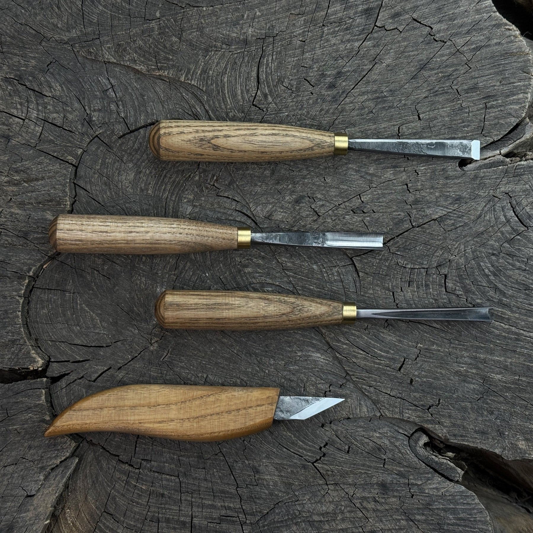 4-Piece Hand-Forged Wood Carving Tool Set detail view by Sharky Forged Steel Tools