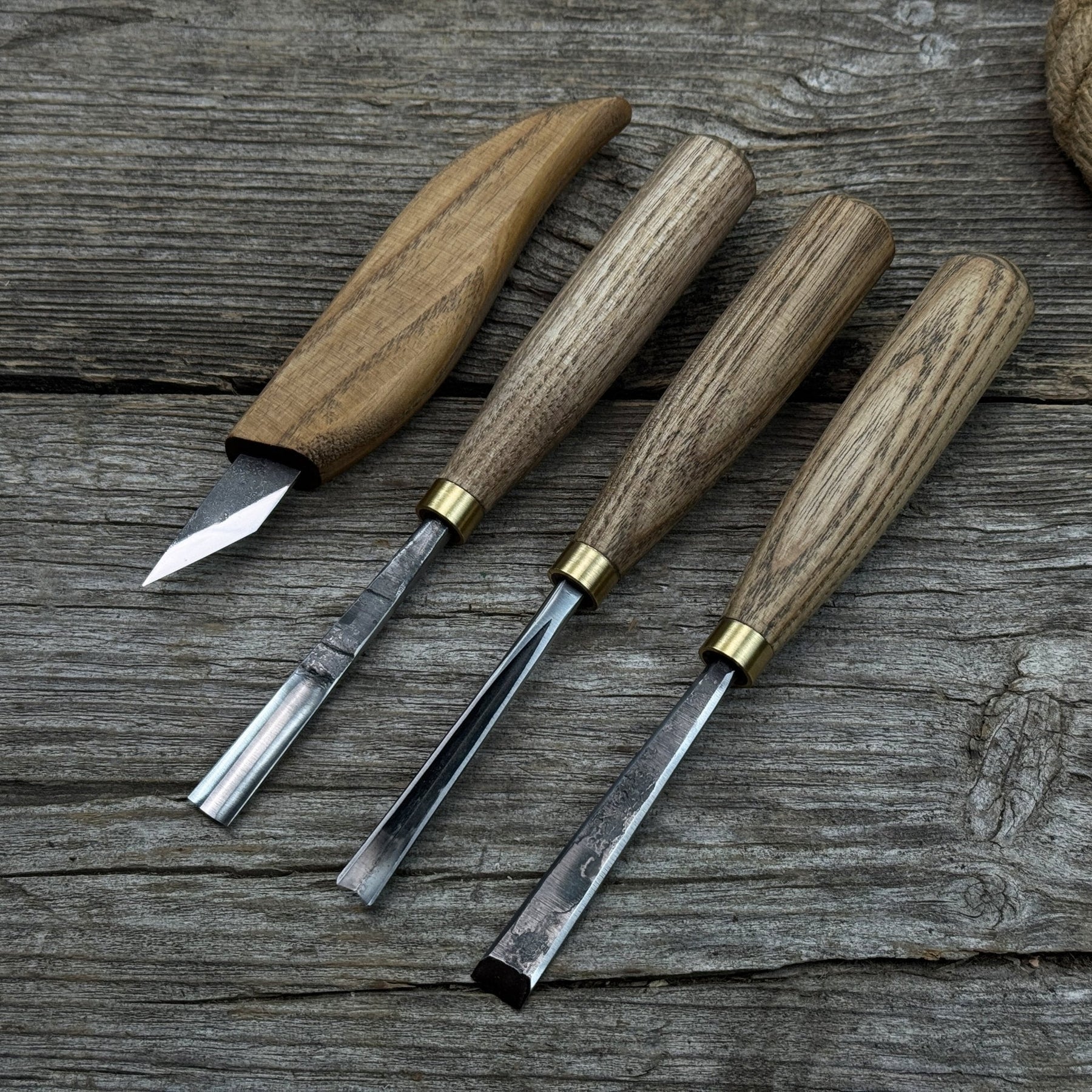 4-Piece Hand-Forged Wood Carving Tool Set detail view by Sharky Forged Steel Tools