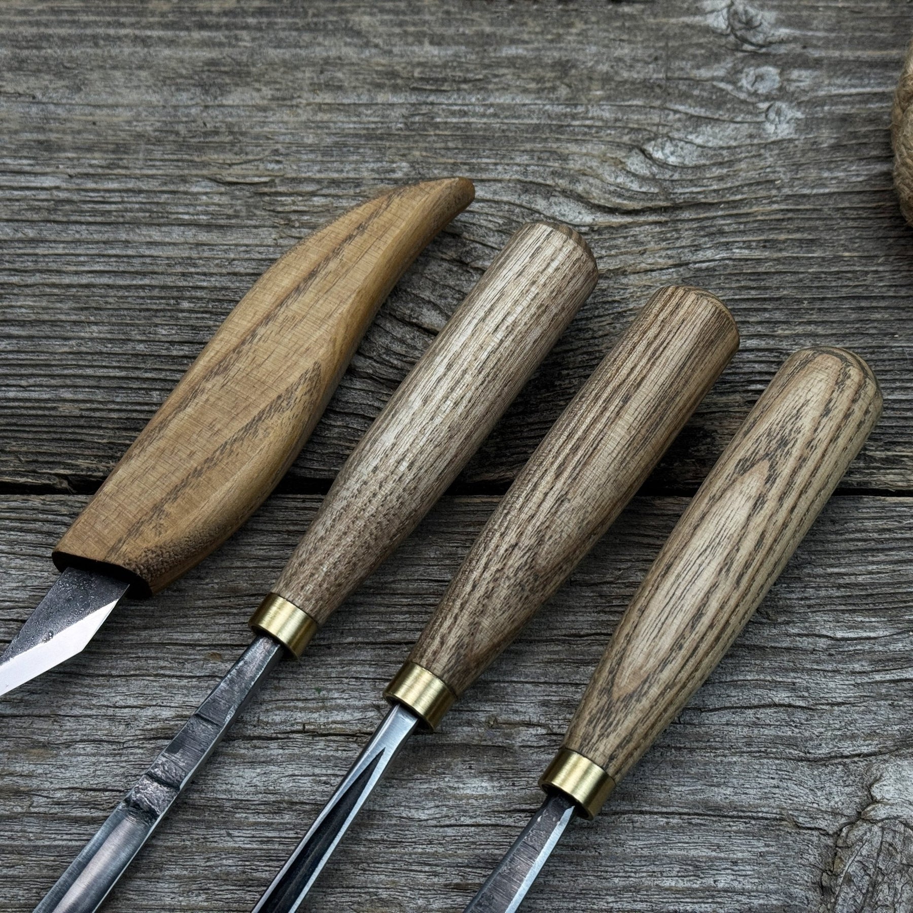 4-Piece Hand-Forged Wood Carving Tool Set detail view by Sharky Forged Steel Tools