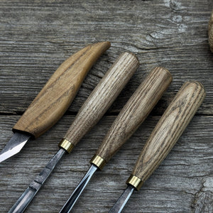 4-Piece Hand-Forged Wood Carving Tool Set detail view by Sharky Forged Steel Tools
