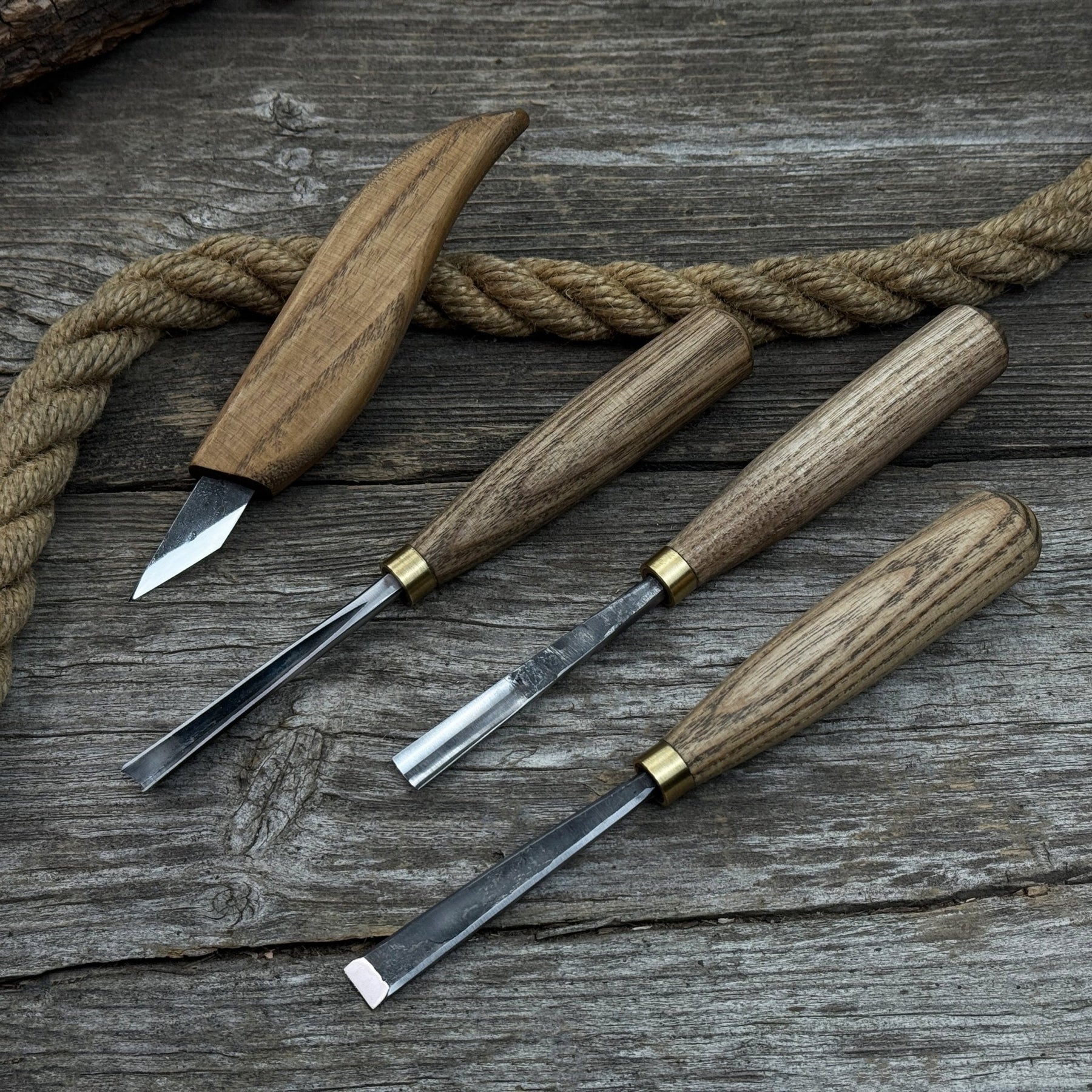 4-Piece Hand-Forged Wood Carving Tool Set detail view by Sharky Forged Steel Tools